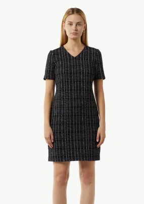Elastisches Bouclé-Kleid mit Karomuster