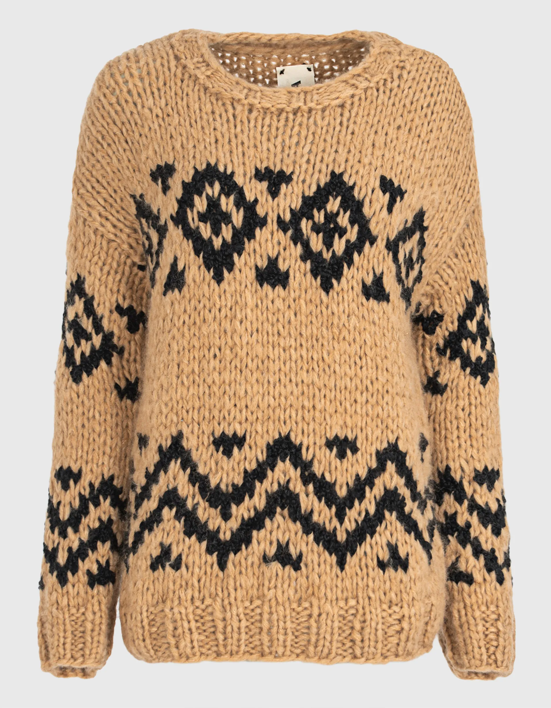 ELLA SILLA Ski Crew Caramel Black // Gemusterter Oversize Kaschmirpullover