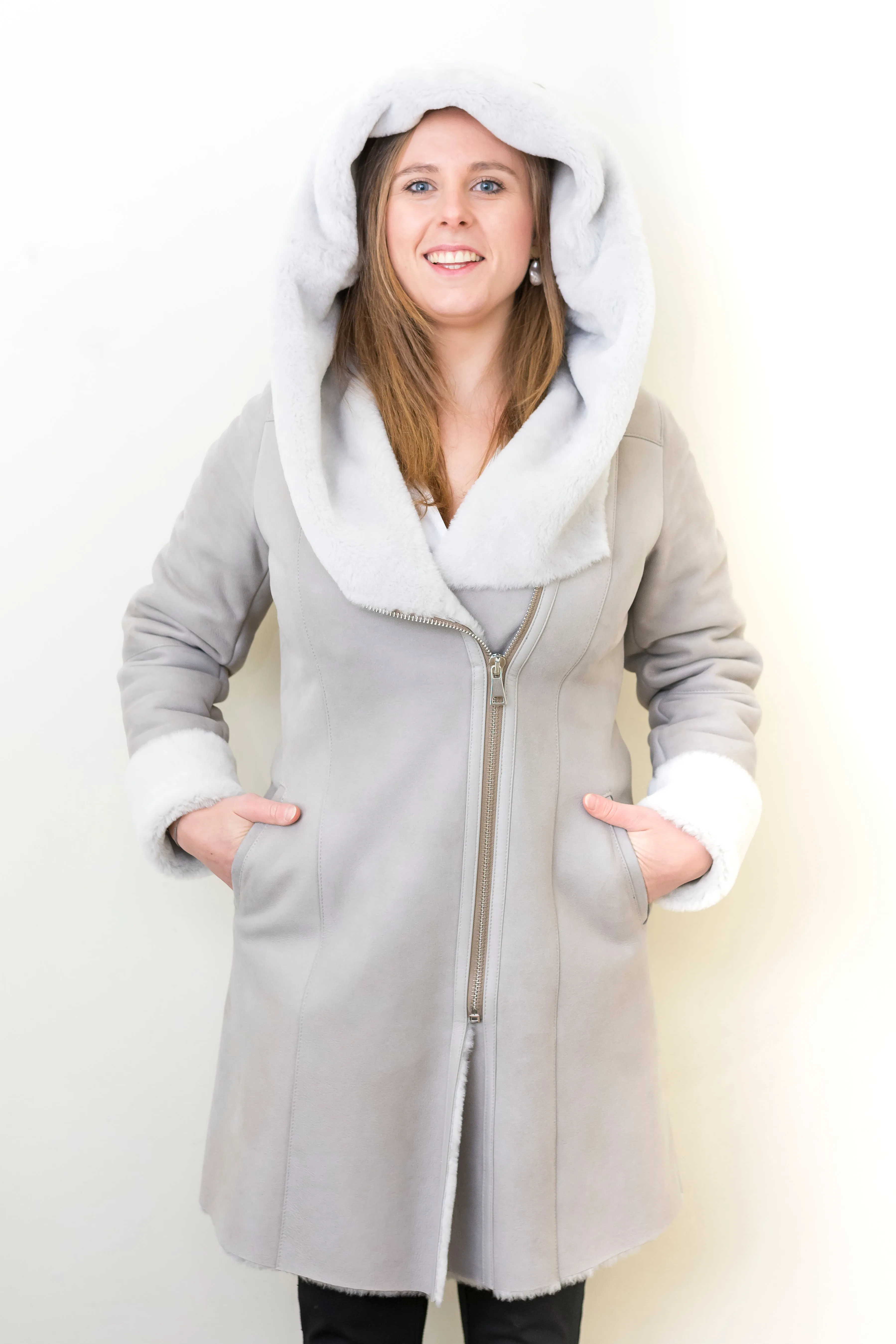 Merinolamm Mantel mit Zipp & Kapuze Diana | Damen