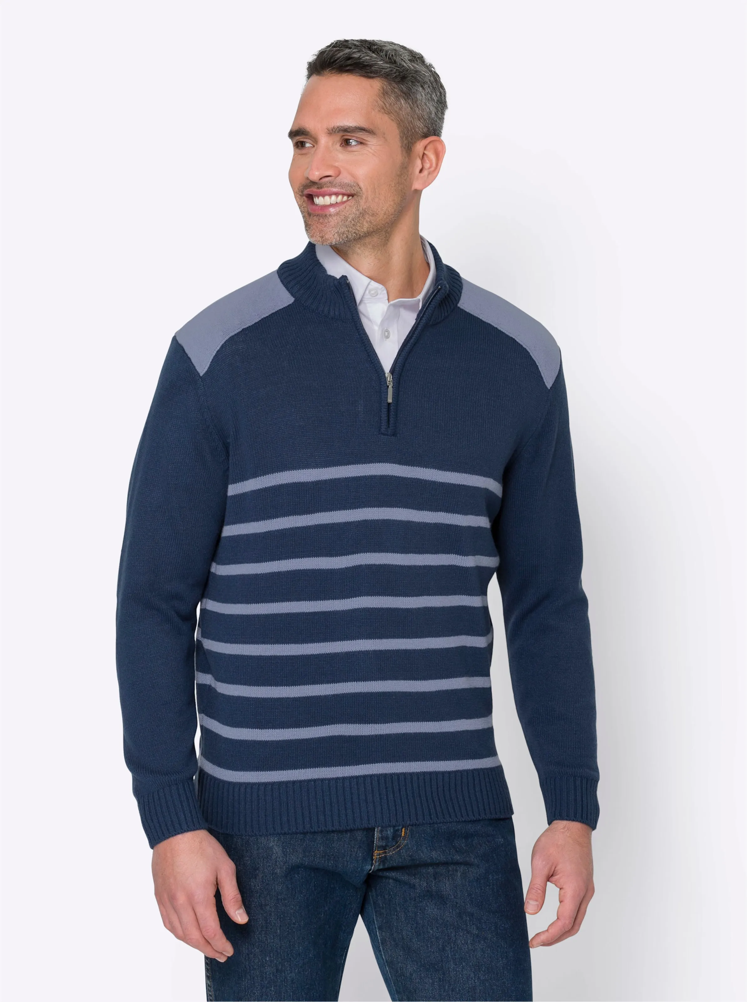 Pullover in dunkelblau-taubenblau