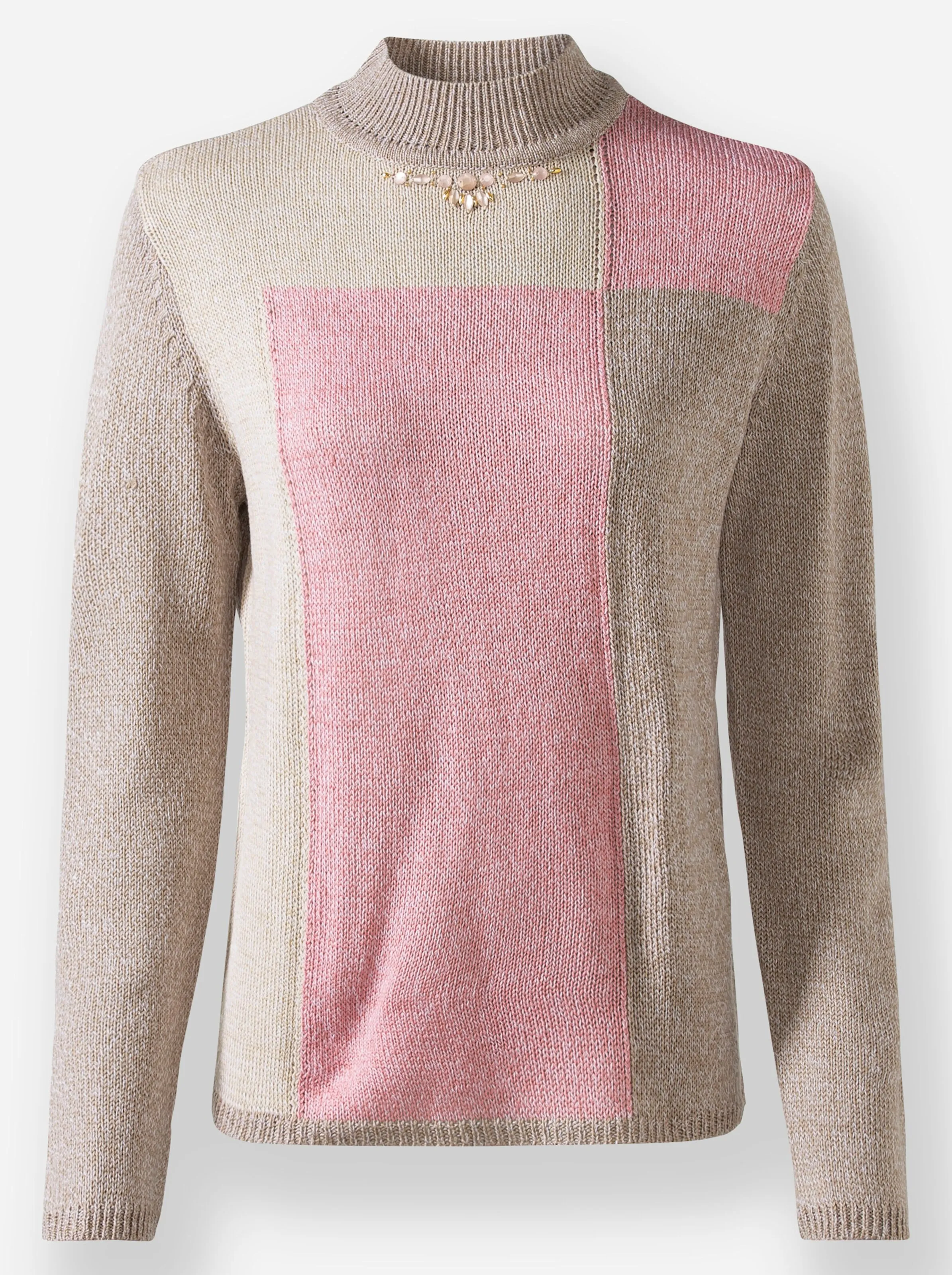 Pullover in sesam-rosenquarz-gemustert
