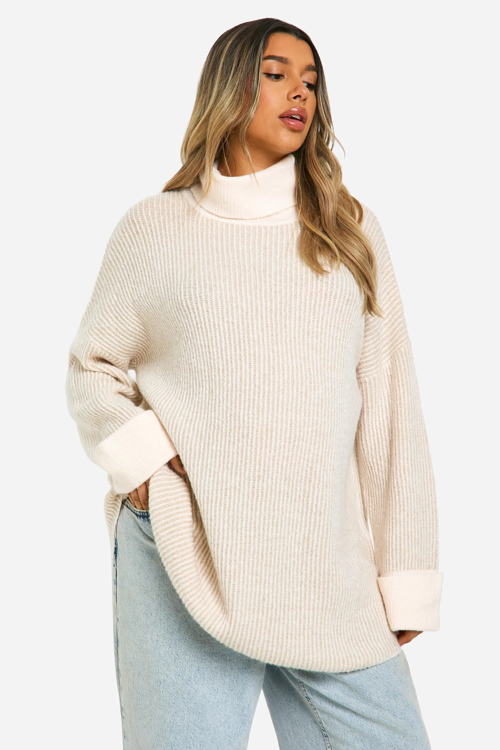Umstandsmode langer Rollkragenpullover mit Fledermaus-Ärmeln