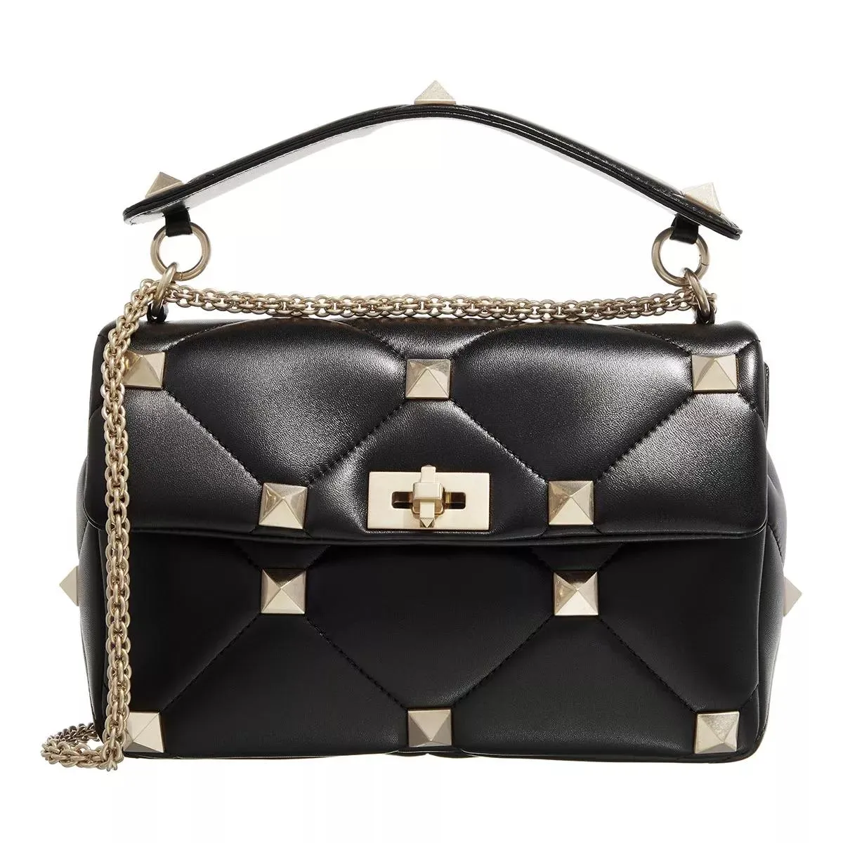   Valentino Garavani  Roman Stud Large Shoulder Bag Black  Satchel 
